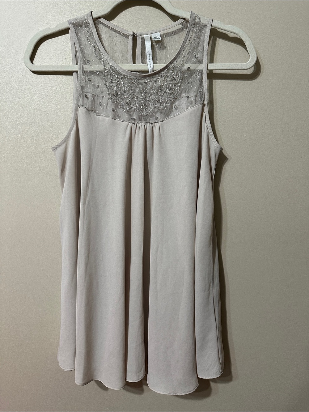 LC Lauren Conrad Cream Beaded Yoke Sleeveless Top